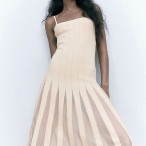 New Zara Cream Pleated Knit Dress Size M